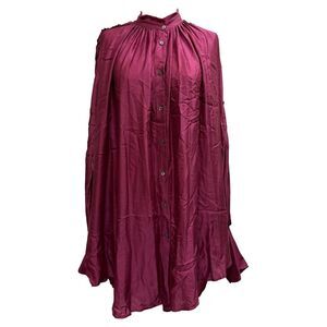 Ann Demeulemeester Button-Down Mini Dress in Burgundy Rayon